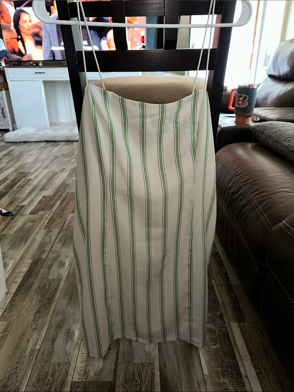 Urban Outfitters Cream Midi Skirt with Green Stripes